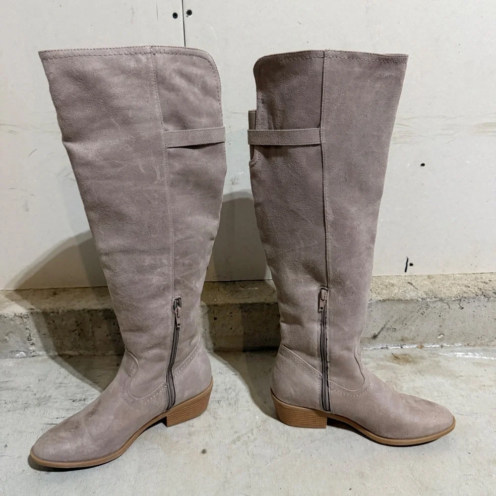 Maurices Emily Taupe Faux Suede Over The Knee Boots Wide Calf 8.5